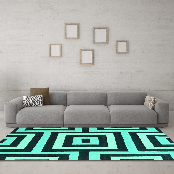 Machine Washable Abstract Turquoise Contemporary Area Rugs in a Living Room,, wshcon2780turq