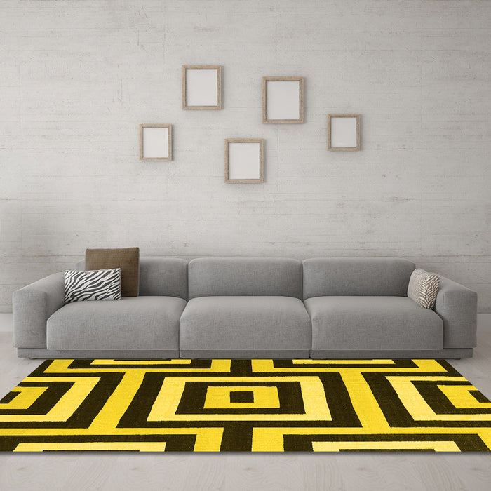 Machine Washable Abstract Yellow Contemporary Rug in a Living Room, wshcon2780yw