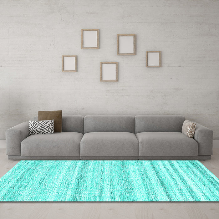 Machine Washable Solid Turquoise Modern Area Rugs in a Living Room,, wshcon2781turq