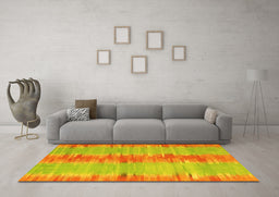 Machine Washable Abstract Yellow Contemporary Rug in a Living Room, wshcon2782yw