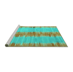 Sideview of Machine Washable Abstract Turquoise Contemporary Area Rugs, wshcon2782turq