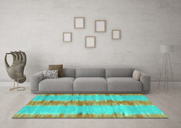 Machine Washable Abstract Turquoise Contemporary Area Rugs in a Living Room,, wshcon2782turq