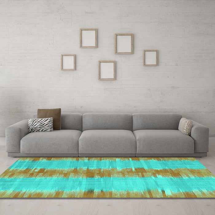 Machine Washable Abstract Turquoise Contemporary Area Rugs in a Living Room,, wshcon2782turq