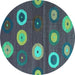 Round Machine Washable Abstract Turquoise Contemporary Area Rugs, wshcon2783turq