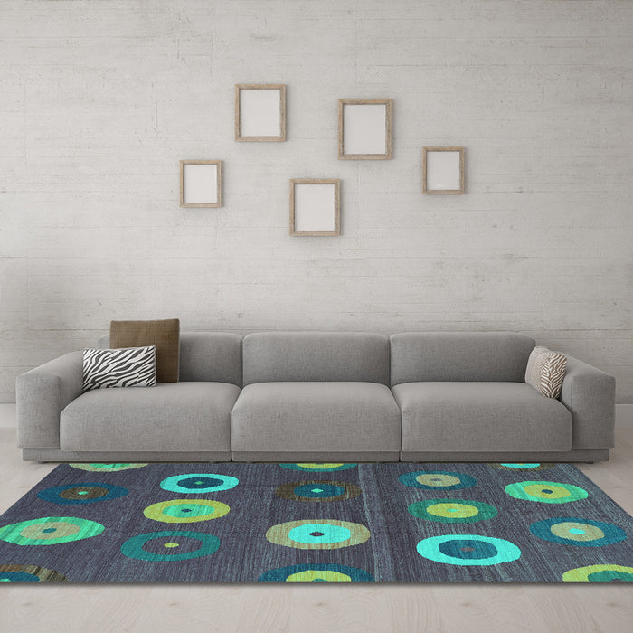 Machine Washable Abstract Turquoise Contemporary Area Rugs in a Living Room,, wshcon2783turq