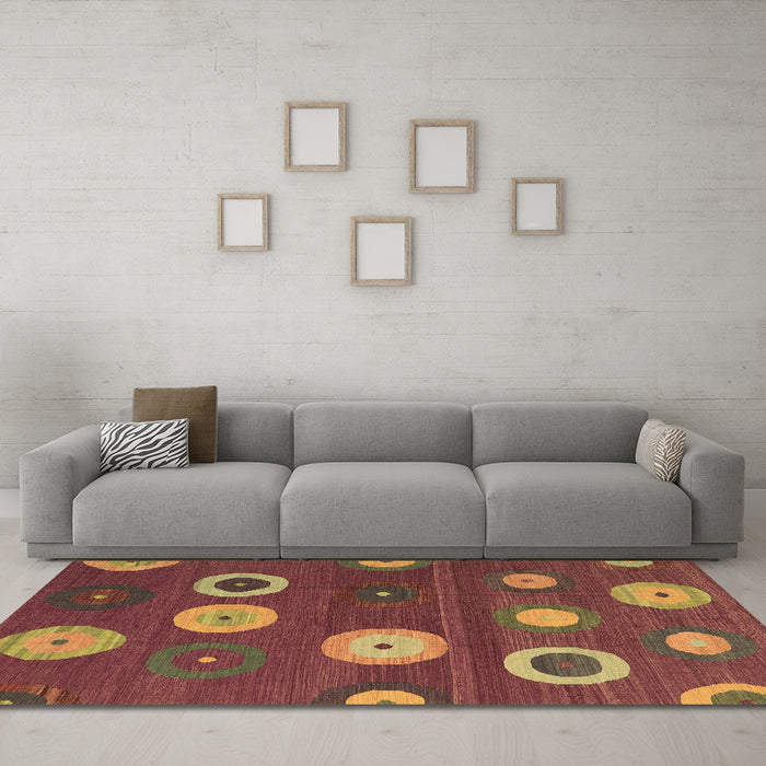 Machine Washable Abstract Brown Contemporary Rug in a Living Room,, wshcon2783brn