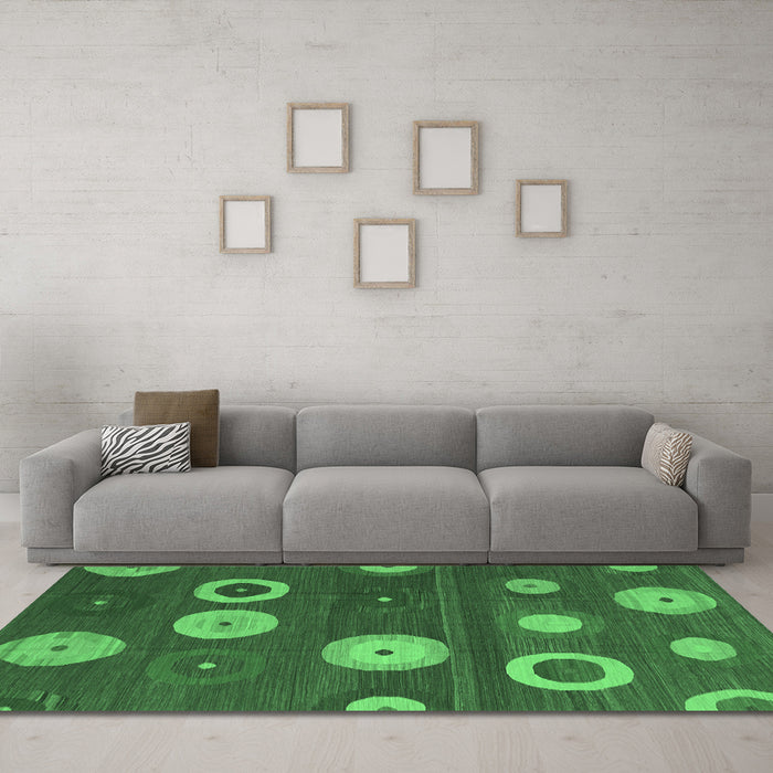 Machine Washable Abstract Emerald Green Contemporary Area Rugs in a Living Room,, wshcon2783emgrn