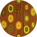 Round Machine Washable Abstract Yellow Contemporary Rug, wshcon2783yw