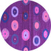 Round Machine Washable Abstract Purple Contemporary Area Rugs, wshcon2783pur