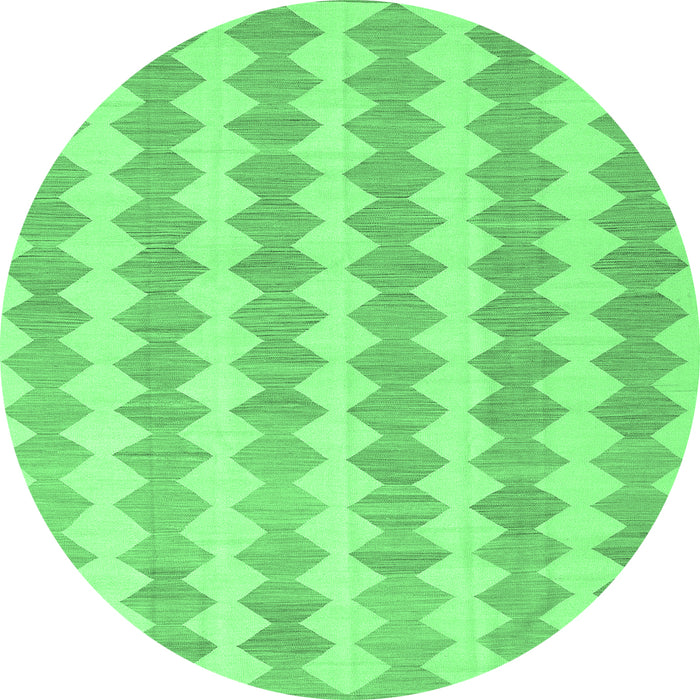 Round Machine Washable Abstract Emerald Green Contemporary Area Rugs, wshcon2784emgrn