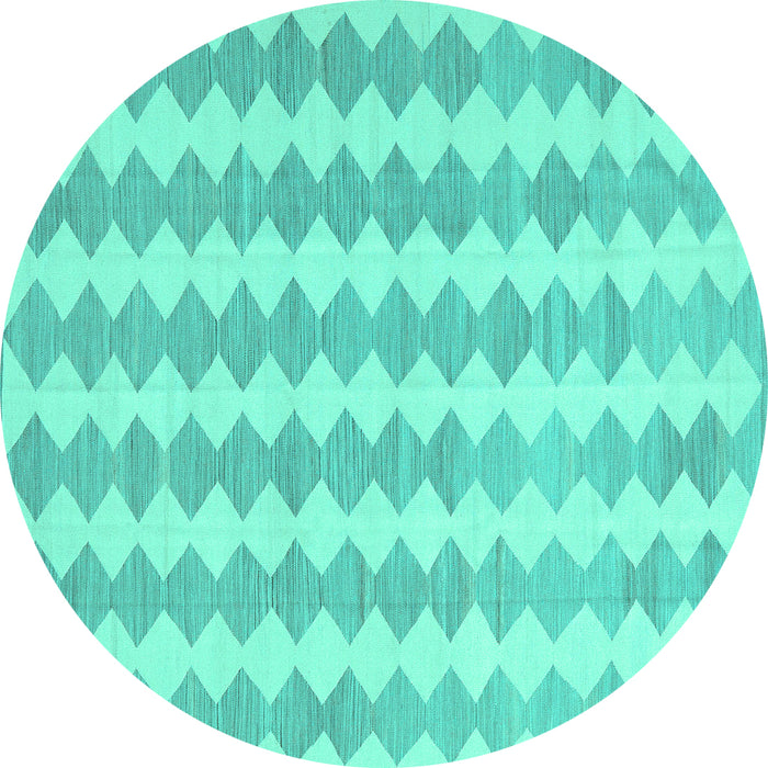Round Machine Washable Abstract Turquoise Contemporary Area Rugs, wshcon2784turq