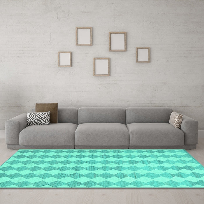 Machine Washable Abstract Turquoise Contemporary Area Rugs in a Living Room,, wshcon2784turq