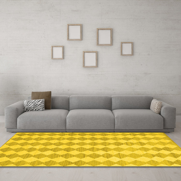 Machine Washable Abstract Yellow Contemporary Rug in a Living Room, wshcon2784yw