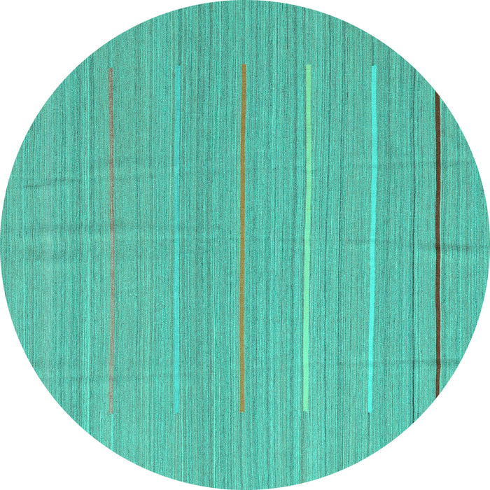 Round Machine Washable Abstract Turquoise Contemporary Area Rugs, wshcon2785turq