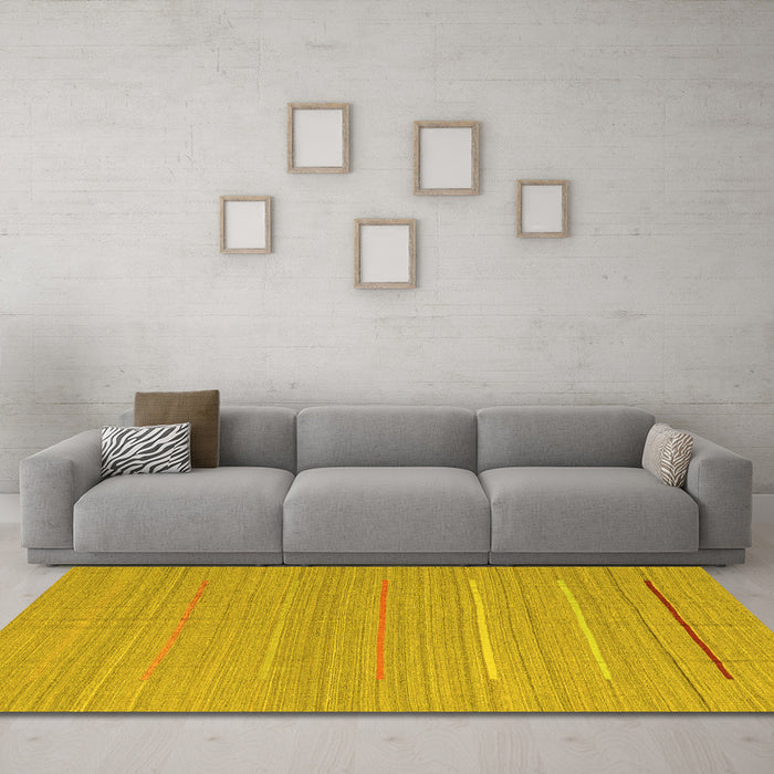 Machine Washable Abstract Yellow Contemporary Rug in a Living Room, wshcon2785yw
