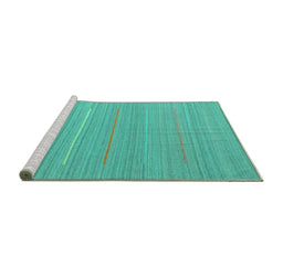 Sideview of Machine Washable Abstract Turquoise Contemporary Area Rugs, wshcon2785turq