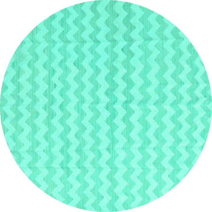 Round Machine Washable Solid Turquoise Modern Area Rugs, wshcon2786turq