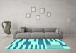 Machine Washable Abstract Turquoise Contemporary Area Rugs in a Living Room,, wshcon2787turq