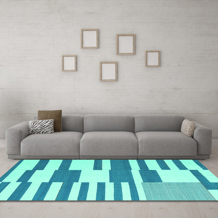 Machine Washable Abstract Turquoise Contemporary Area Rugs in a Living Room,, wshcon2787turq