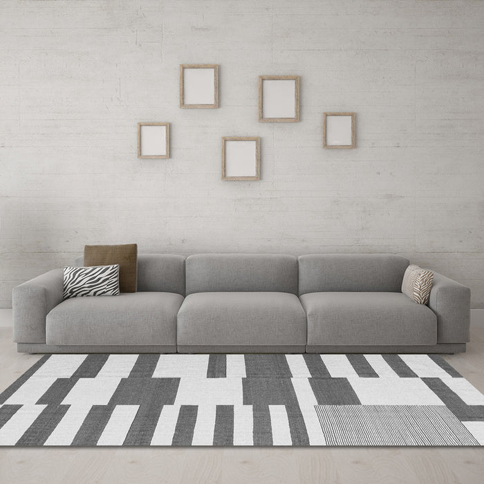 Machine Washable Abstract Gray Contemporary Rug in a Living Room,, wshcon2787gry