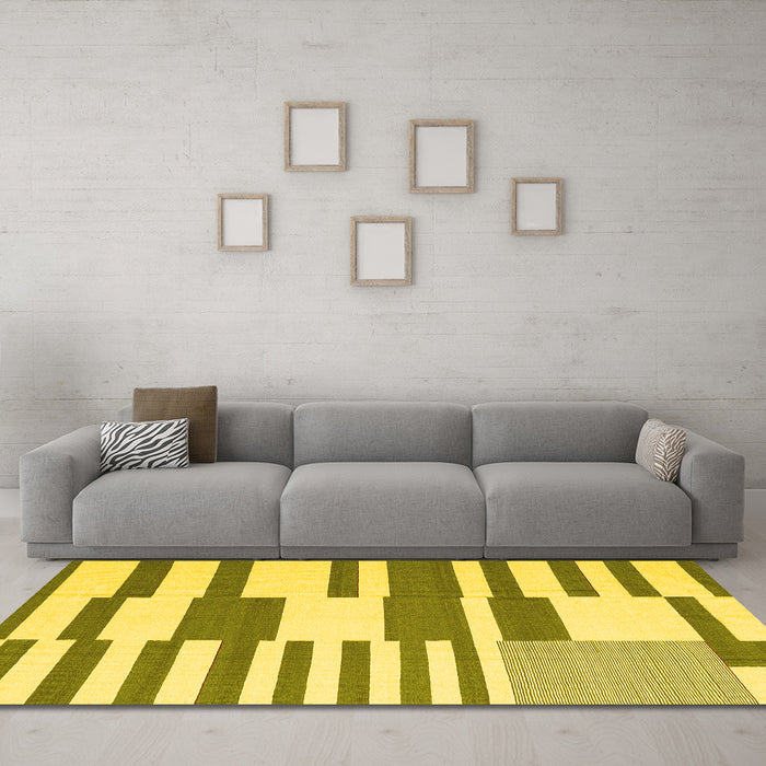 Machine Washable Abstract Yellow Contemporary Rug in a Living Room, wshcon2787yw