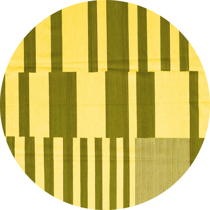Round Abstract Yellow Contemporary Rug, con2787yw
