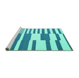 Sideview of Machine Washable Abstract Turquoise Contemporary Area Rugs, wshcon2787turq