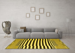 Machine Washable Abstract Yellow Contemporary Rug in a Living Room, wshcon2788yw