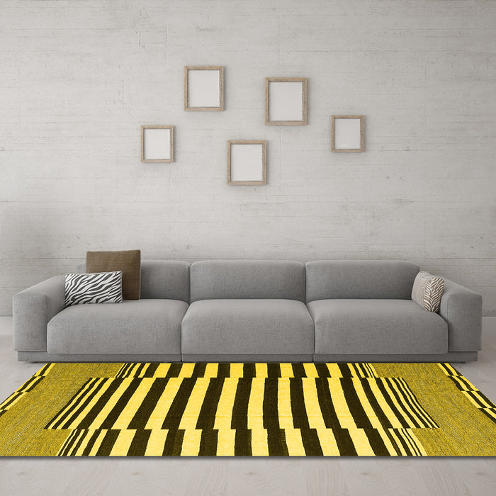 Machine Washable Abstract Yellow Contemporary Rug in a Living Room, wshcon2788yw