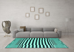 Machine Washable Abstract Turquoise Contemporary Area Rugs in a Living Room,, wshcon2788turq