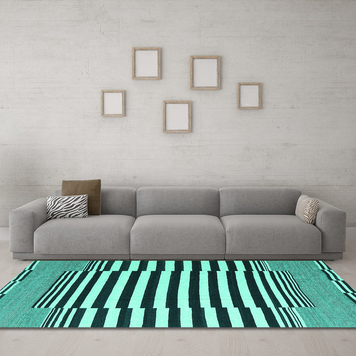 Machine Washable Abstract Turquoise Contemporary Area Rugs in a Living Room,, wshcon2788turq