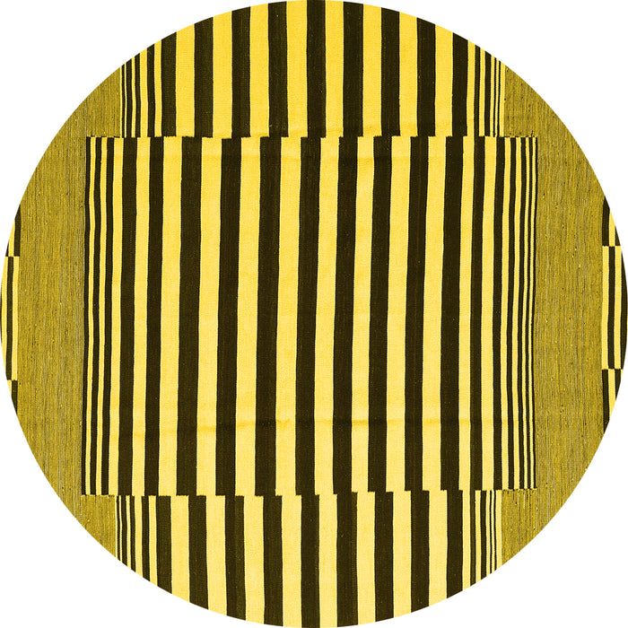 Round Machine Washable Abstract Yellow Contemporary Rug, wshcon2788yw