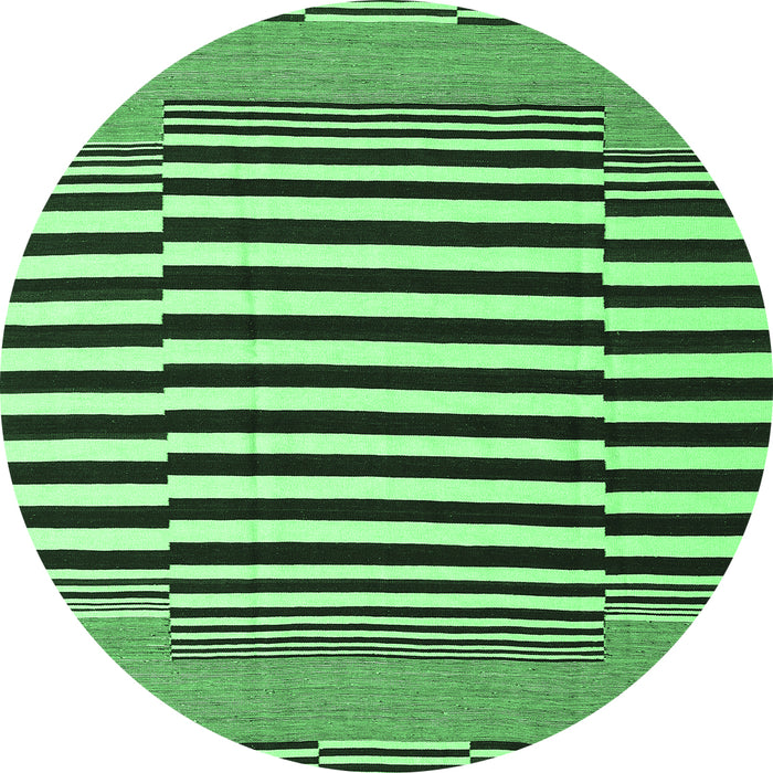 Round Machine Washable Abstract Emerald Green Contemporary Area Rugs, wshcon2788emgrn