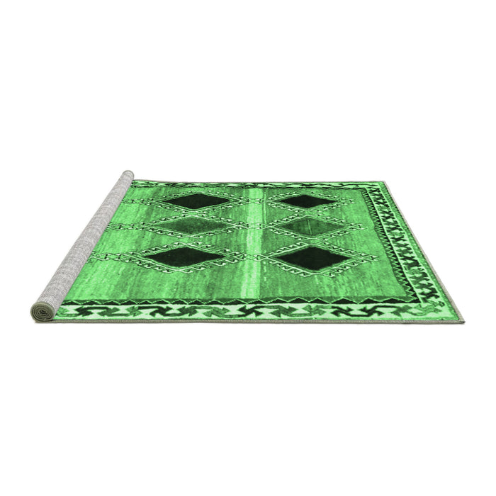 Sideview of Machine Washable Abstract Emerald Green Contemporary Area Rugs, wshcon2789emgrn