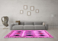 Machine Washable Abstract Pink Contemporary Rug, wshcon2789pnk