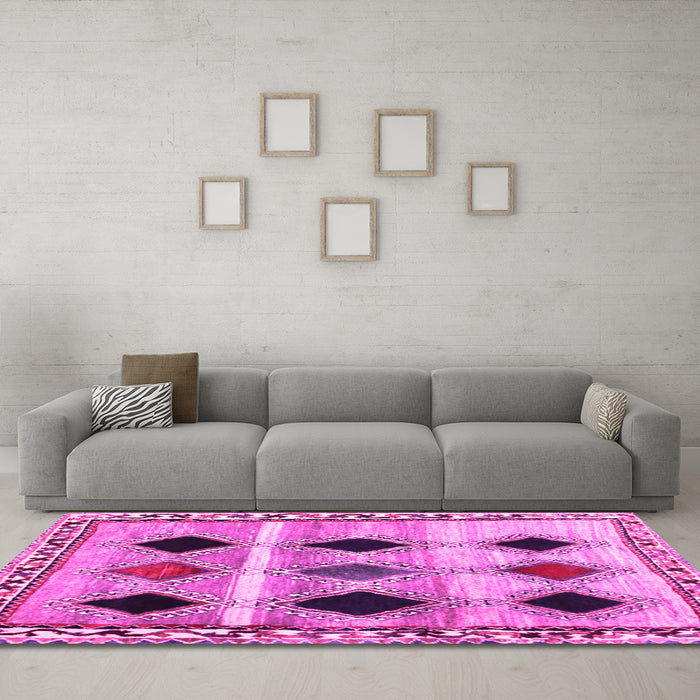 Machine Washable Abstract Pink Contemporary Rug in a Living Room, wshcon2789pnk
