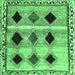 Square Machine Washable Abstract Emerald Green Contemporary Area Rugs, wshcon2789emgrn