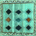 Square Machine Washable Abstract Turquoise Contemporary Area Rugs, wshcon2789turq