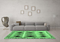 Machine Washable Abstract Emerald Green Contemporary Rug, wshcon2789emgrn