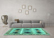 Machine Washable Abstract Turquoise Contemporary Area Rugs in a Living Room,, wshcon2789turq