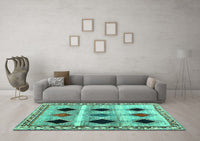 Machine Washable Abstract Turquoise Contemporary Rug, wshcon2789turq