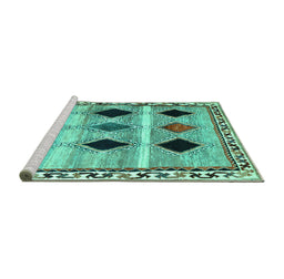 Sideview of Machine Washable Abstract Turquoise Contemporary Area Rugs, wshcon2789turq