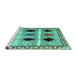 Sideview of Machine Washable Abstract Turquoise Contemporary Area Rugs, wshcon2789turq