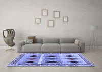 Machine Washable Abstract Blue Contemporary Rug, wshcon2789blu