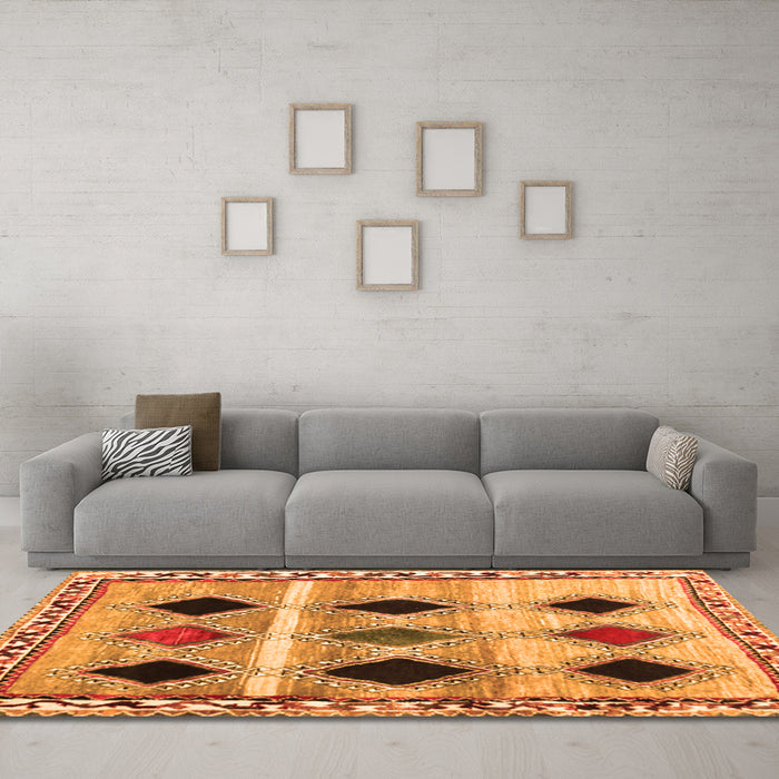 Machine Washable Abstract Orange Contemporary Area Rugs in a Living Room, wshcon2789org
