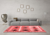 Machine Washable Abstract Red Contemporary Rug, wshcon2789red