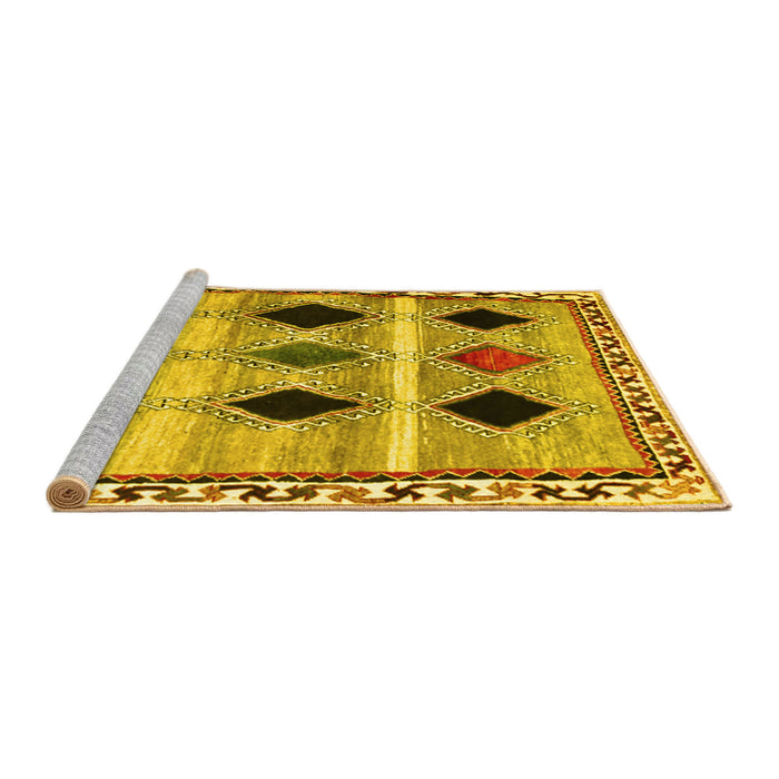 Sideview of Machine Washable Abstract Yellow Contemporary Rug, wshcon2789yw