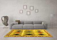 Machine Washable Abstract Yellow Contemporary Rug, wshcon2789yw