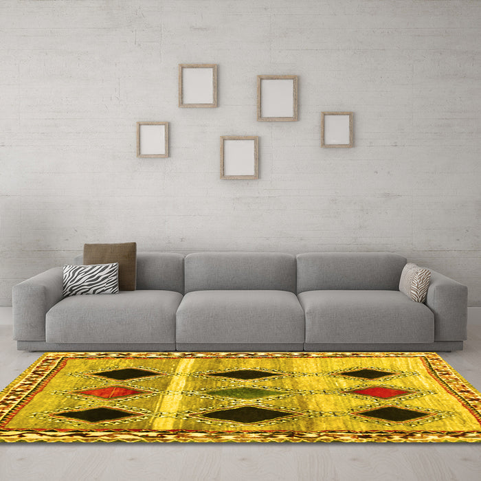 Machine Washable Abstract Yellow Contemporary Rug in a Living Room, wshcon2789yw
