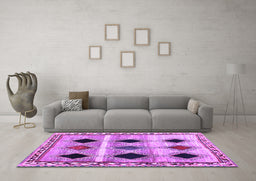 Machine Washable Abstract Purple Contemporary Area Rugs in a Living Room, wshcon2789pur